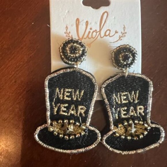 Viola New Year Beaded Statement Earrings - Black & Gold - Picture 4 of 5